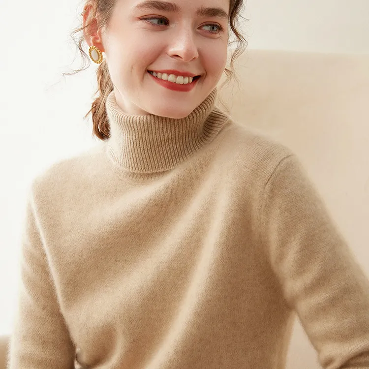 哥弟阿玛施正100%纯山羊绒衫女高领秋冬新款纯色宽松加厚打底毛衣