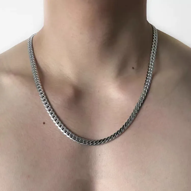 【压花古巴】男潮压花古巴链项链简约高级感男生锁骨链