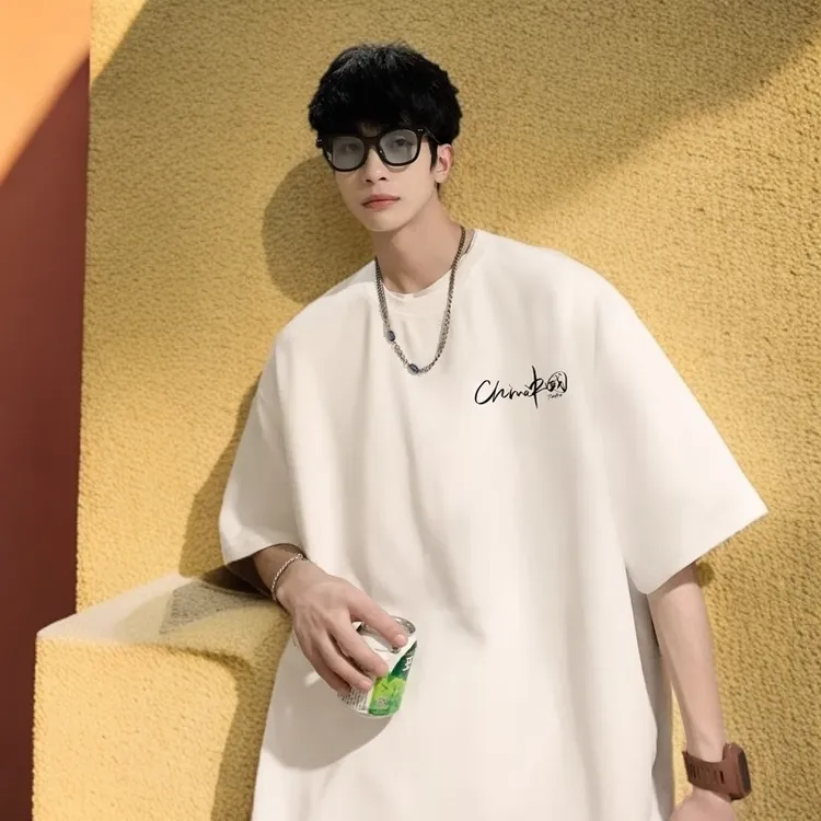 纯棉短袖男款胖子大码宽松穿搭美式半袖潮牌休闲潮流上衣T恤t恤男