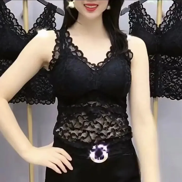 312时尚网坎蕾丝美背无袖可外搭内穿女背心打底显瘦大码女背心