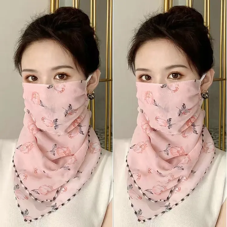 （两件装）夏季防晒口罩面罩脸罩面纱女士遮脸遮面薄款遮阳护颈挂耳