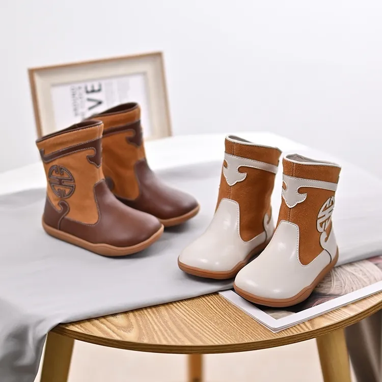 新款儿童蒙古靴四季民族风皮靴真皮马丁靴女童中筒靴软底靴子加绒