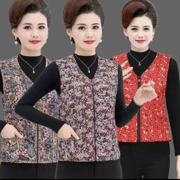 女士百搭碎花保暖棉马甲无袖坎肩