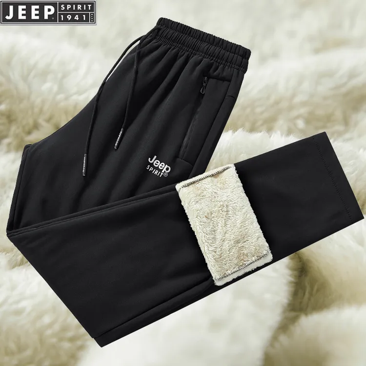 JEEP SPIRIT休闲裤男运动宽松大码秋冬加厚加绒保暖高腰羊羔绒防