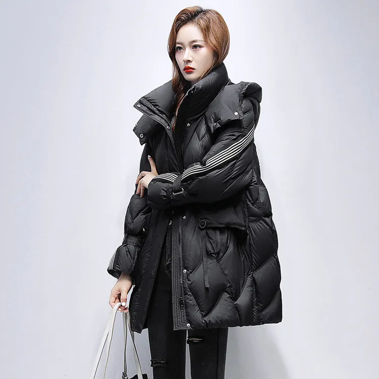 羽绒棉服中长款女2025年冬季新款拼接保暖加厚棉衣高档女士外套