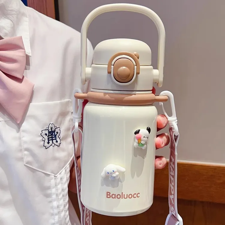 简约保温杯学生上学专用大容量水杯女新款2025高颜值双饮吸管杯子