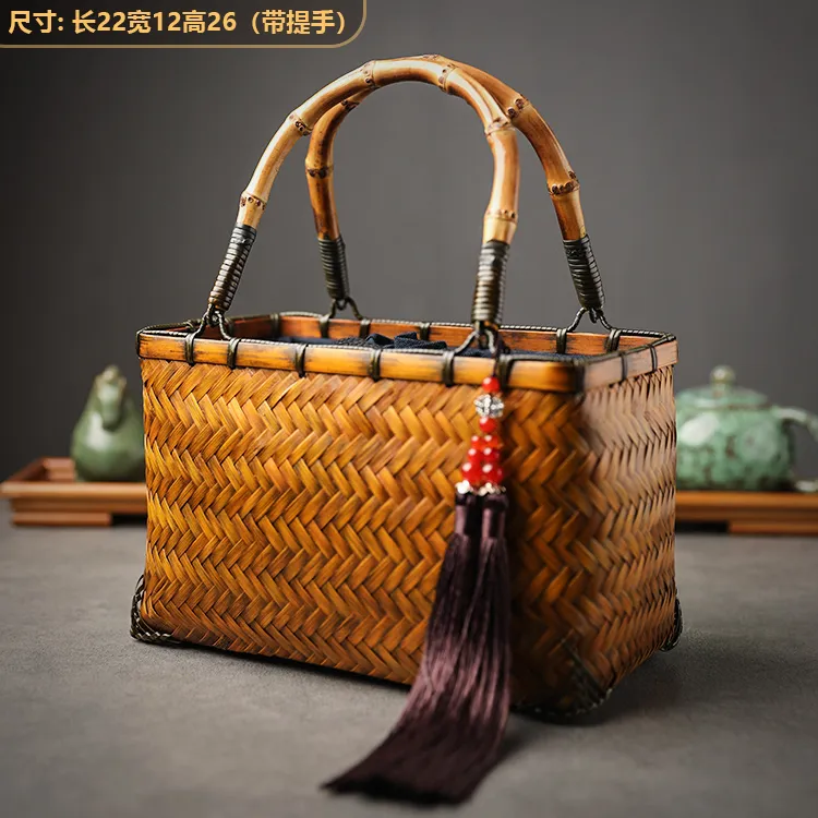 新款爆款女包包竹编手提包通勤百搭小包复古包包配旗袍中国风小众