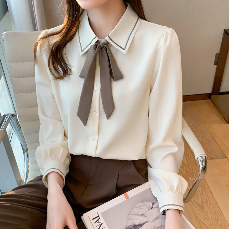 春秋2025新款时尚减龄蝴蝶结雪纺衬衫女士洋气衬衣高级感长袖上衣