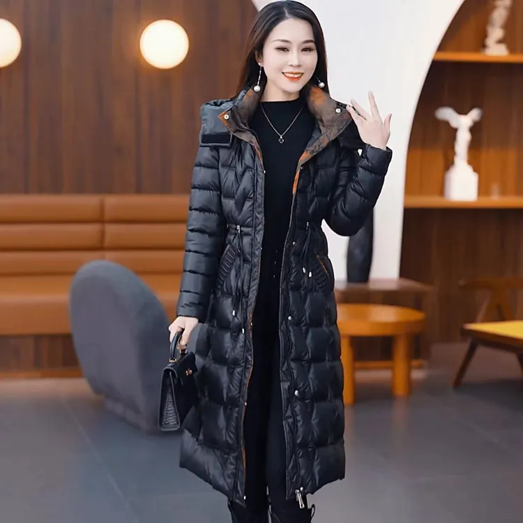 气质连帽棉服外套女2025冬季新款洋气高端显瘦中长款加厚保暖大衣