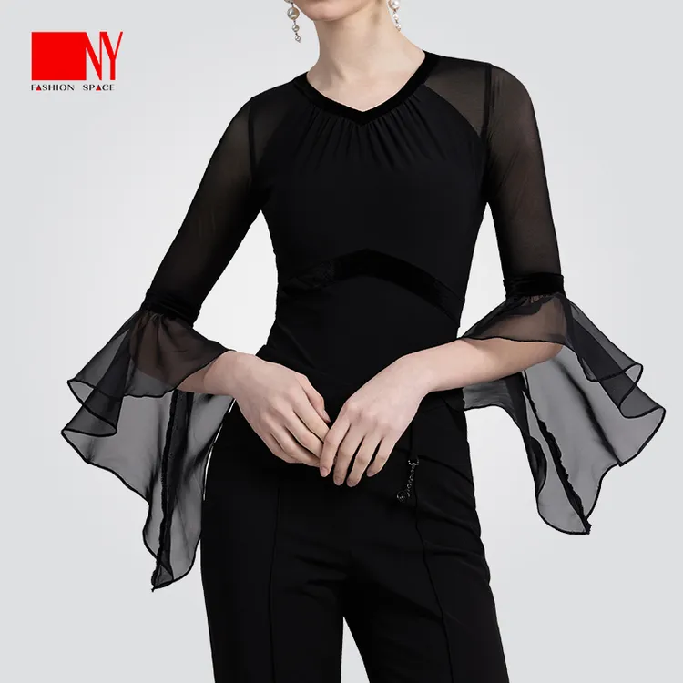 NY23238S纳艺丝绒水晶麻挂脖上衣女士摩登舞练习服国标舞训练服