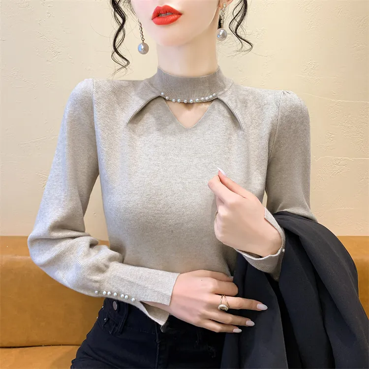实拍  欧货长袖套头半高领针织衫女2025秋冬季新款显瘦上衣潮