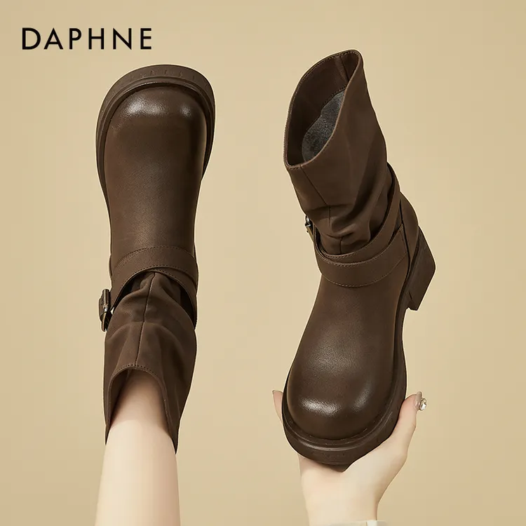 达芙妮美拉德靴子马丁靴女款2025新款秋冬季加绒裤管靴西部中筒靴