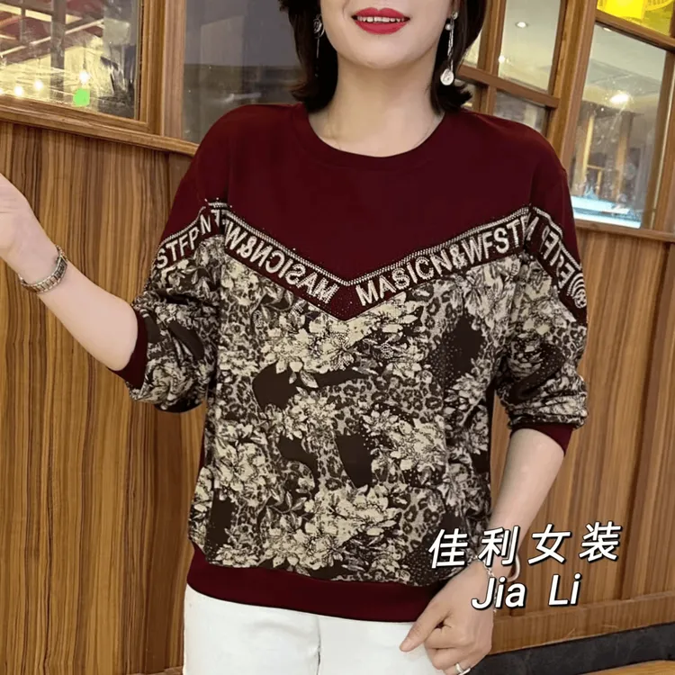 秋冬新款2025休闲时尚百搭宽松圆领加绒保暖贴肤舒适遮肉长袖上衣