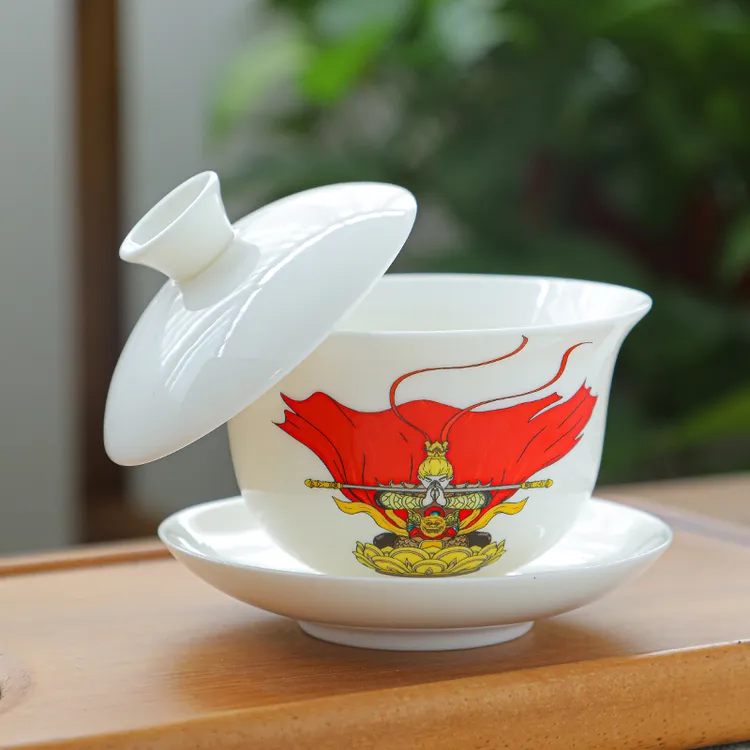 语诗阁羊脂玉白瓷盖碗功夫茶具三才盖碗泡茶专用器具创意泡茶盖碗