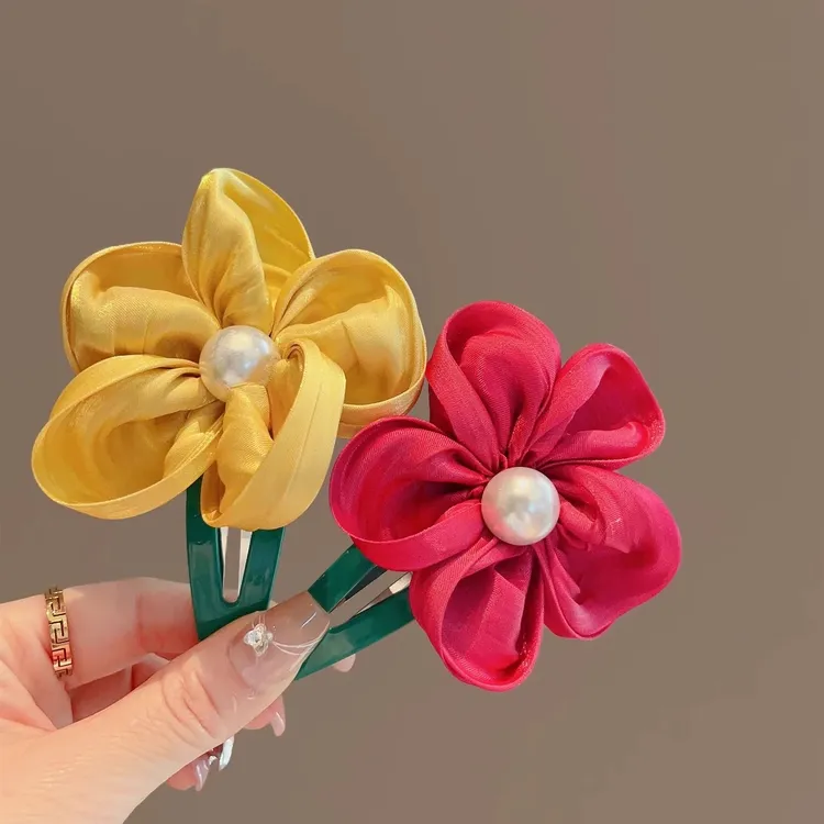 韩国饰品法式甜美公主风红色花朵森系仙美刘海撞色发夹少女鸭嘴夹