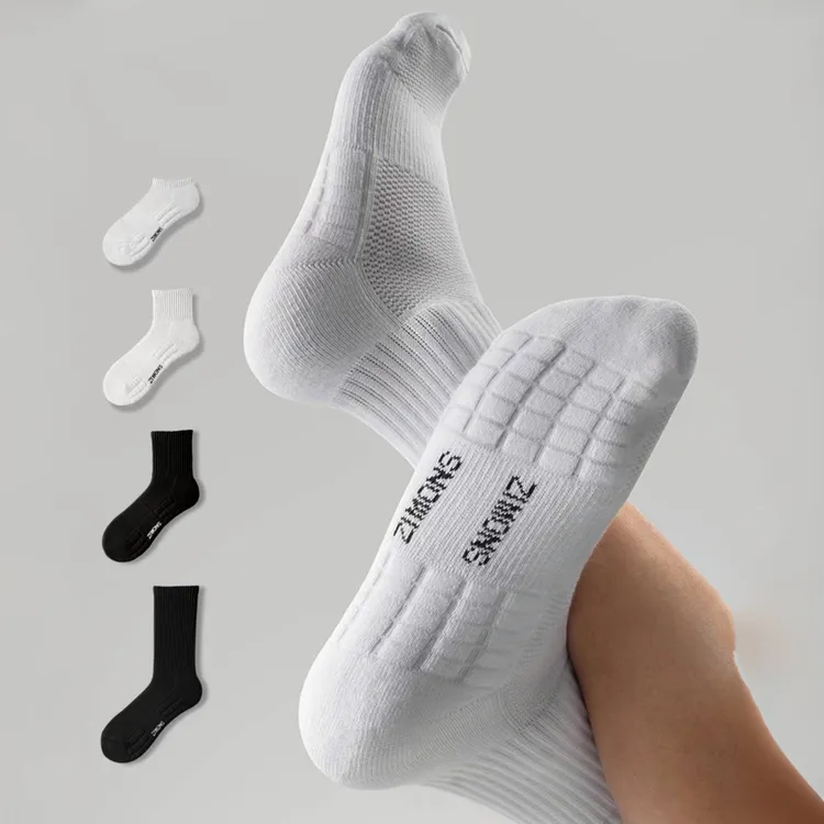 运动袜子男毛巾底春夏款短袜透气吸汗船袜男士袜子中筒袜纯色棉袜
