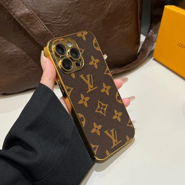 高级感老花自带镜头膜苹果16ProMax手机壳防摔15皮质iPhone13潮套