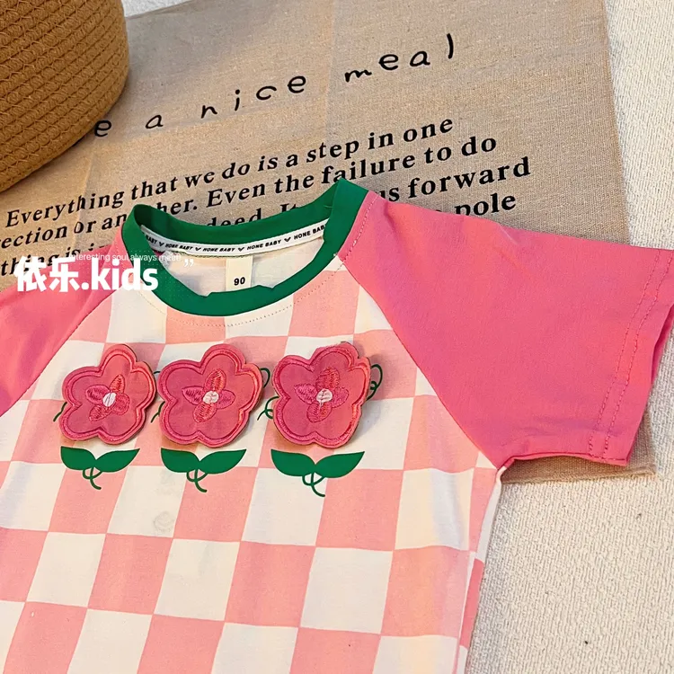 6004儿童夏装新款宝宝T恤衫撞色上衣小童衣服夏潮女童短袖t恤