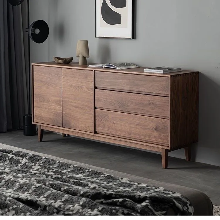 北美北欧黑胡桃色实木三斗简约日式客厅玄关卧室储物收纳餐边家用