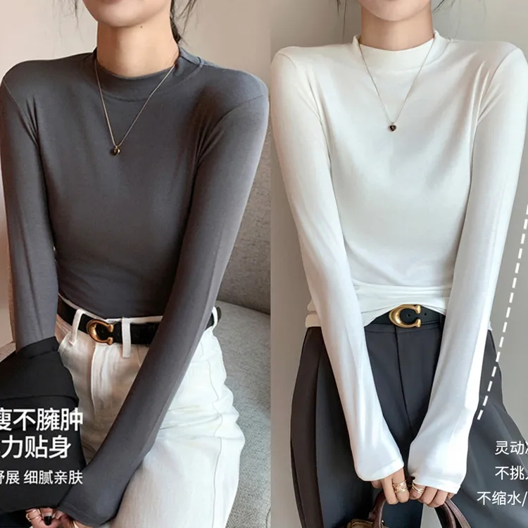 秋季大码打底衫女胖mm加肥加大号秋衣弹力百搭半高领长袖T恤上衣