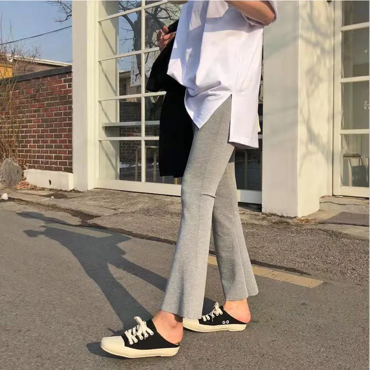 【奶酪】四季罗马布打底喇叭裤女士九分三色显瘦百搭舒适柔软弹力裤