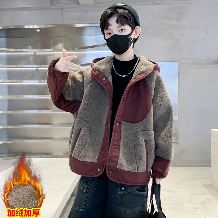 儿童装男童加棉外套2025新款冬季男孩拼色加厚保暖中大童外套洋气