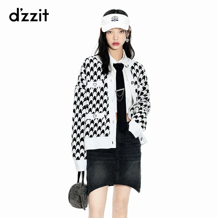 0181dzzit地素春秋千金风定制爱心纽扣香风撞色针织开衫女3H1E550