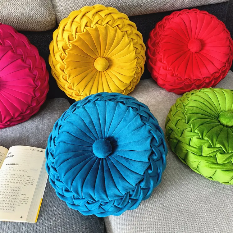 天鹅绒 富贵平安手工抱枕diy材料包小六手工抱枕圆形沙发靠枕印花