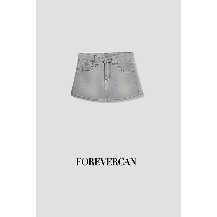 “丹宁独白”高盎司做旧洗水高腰牛仔裙裤 SP19189