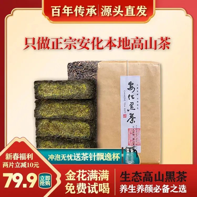 湖南安化黑茶 陈年金花茯茶 九龙池高山金花茯砖茶 樟香 药香