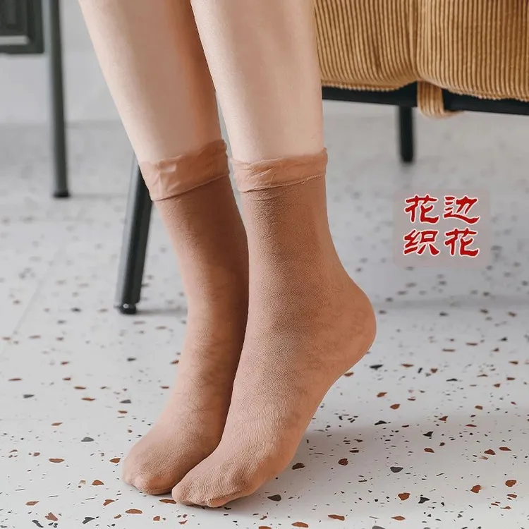 夏季袜子女高档妈妈织花袜蕾丝超薄透气中老年中筒防勾丝段面丝袜