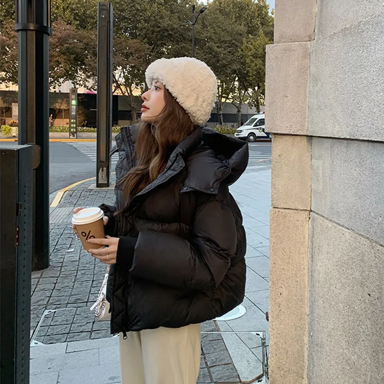黑色羽绒棉服短款2025新款连帽加厚女装棉衣冬季外套反季清仓棉袄