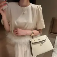 FAFA STUDIO 轻奢简约小众高级感气质百搭春夏季质感羽毛短袖