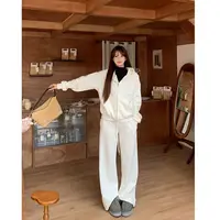 橘子树在哪儿韩系高级感加绒连帽卫衣外套女冬季高腰阔腿裤两件套