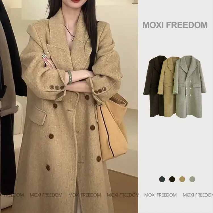 【布拉格】25新款正肩气质宽松韩系复古双面毛呢子大衣外套女 0212