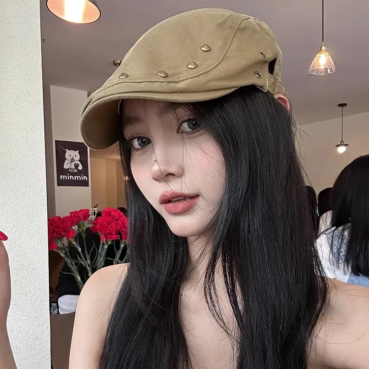 时尚百搭前进帽女薄款遮阳大头围报童帽子休闲小众鸭舌贝雷帽