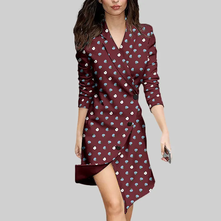 西装连衣裙女2025秋冬新款时尚气质印花连衣裙中长款收腰显瘦裙子