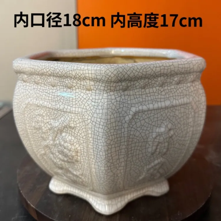 园艺冰裂六角盆景群生多肉复古18口径透气家居盆栽大号植物花盆