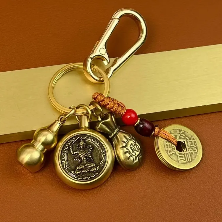 黄铜十二生肖八大守护转转手把件复古汽车钥匙扣挂件纯铜葫芦挂件