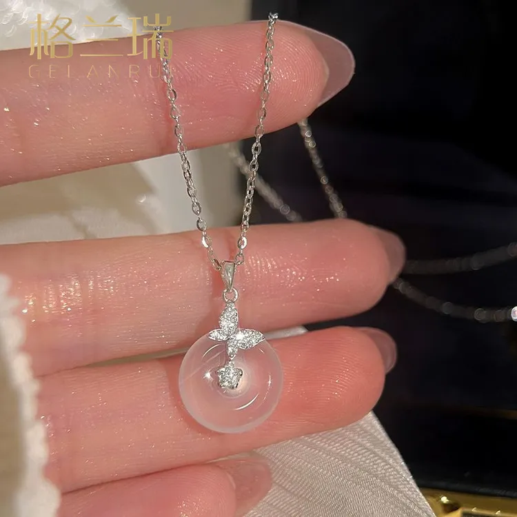坠链均足银 999纯银项链女蝴蝶平安扣轻奢小众设计送女友生日礼物