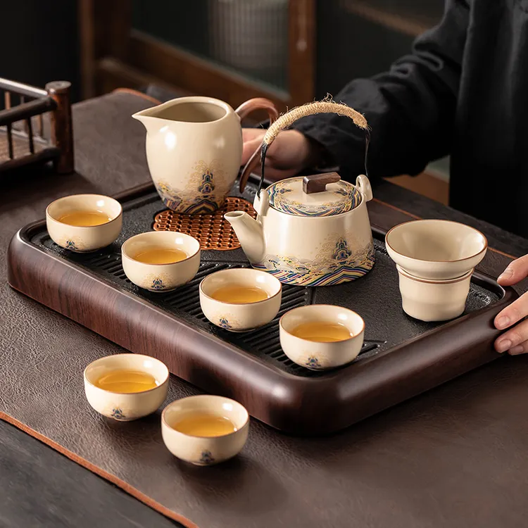 2024新款汝窑功夫茶具套装陶瓷家用茶壶盖碗茶杯轻奢高档礼盒装