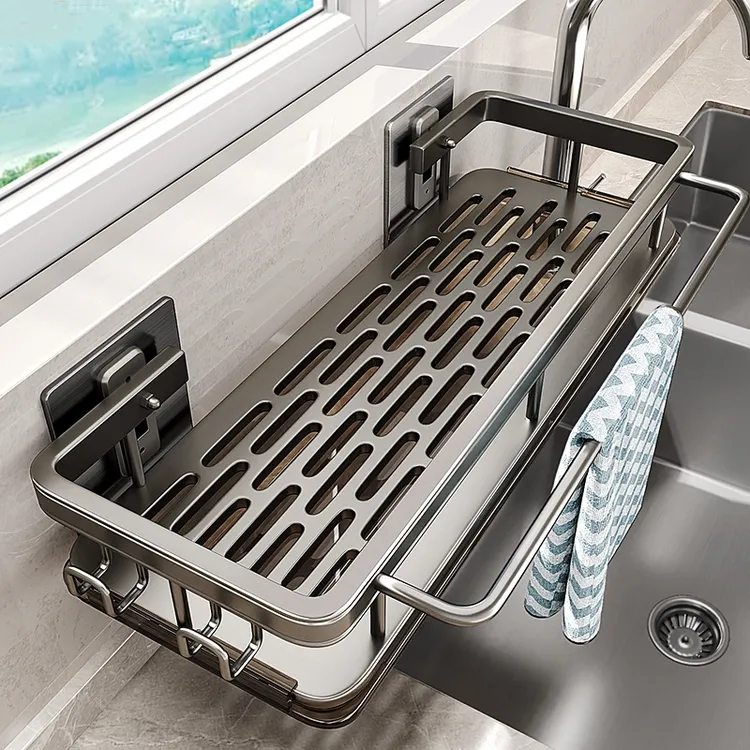 厨房收纳置物架水槽沥水架家用多功能壁挂式免打孔抽屉式创意简约