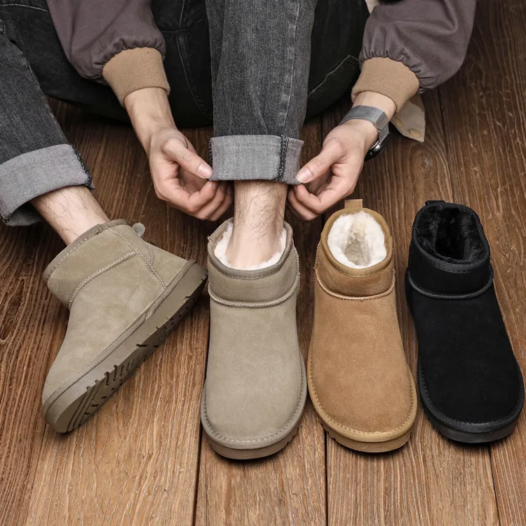 F.V.C加绒加厚牛皮男女雪地靴男短筒保暖棉鞋加厚防滑短靴面包鞋