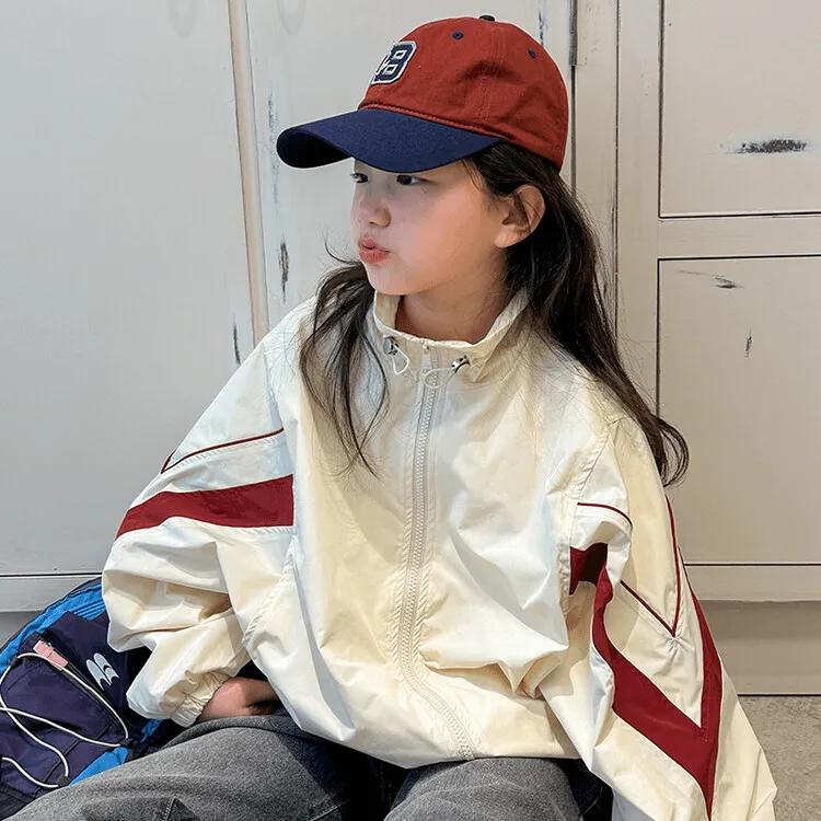 女童外套春秋款新款中大童撞色宽松运动休闲儿童韩版上衣时髦外套