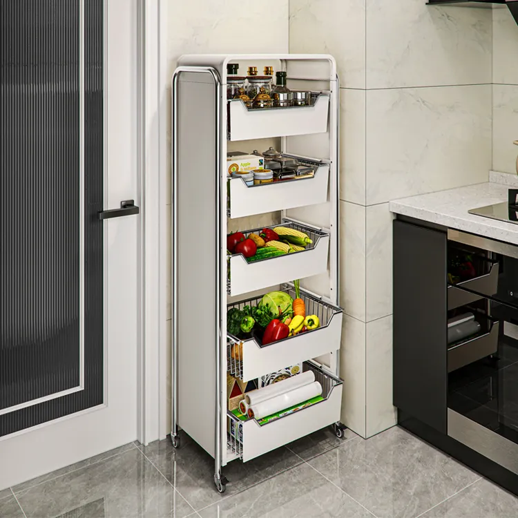 厨房蔬菜置物架落地落地置物架家用水果收纳筐多功能抽拉式储物柜