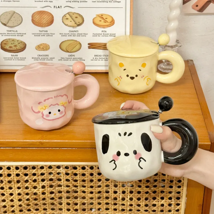 陶瓷马克杯带盖勺高颜值杯子伴手礼女家用水杯可爱情侣咖啡早餐杯