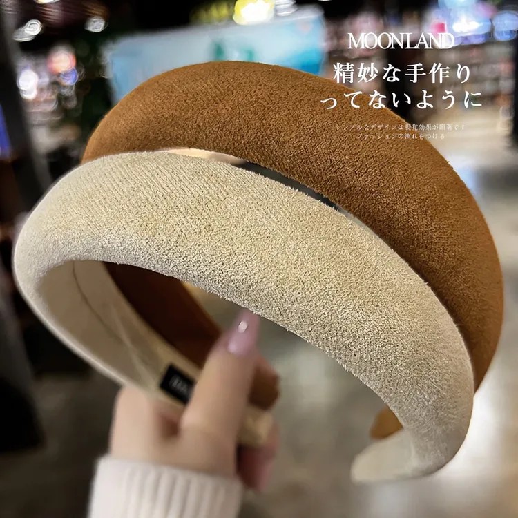 2025秋冬麂皮绒海绵发箍高颅顶显脸小发卡外出百搭发捆洗脸头箍女