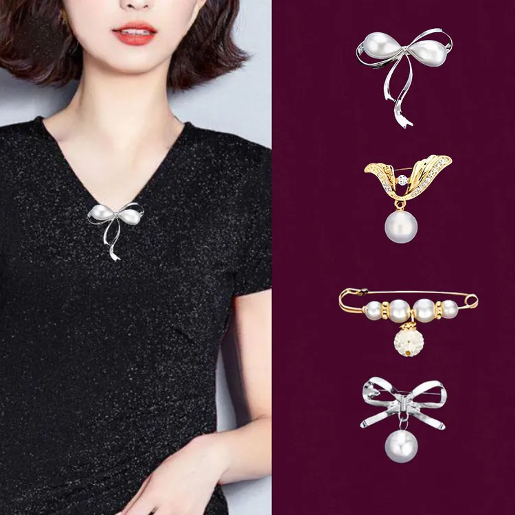 合金仿珍珠胸针 防走光收领口胸针别针高档时尚百搭韩版