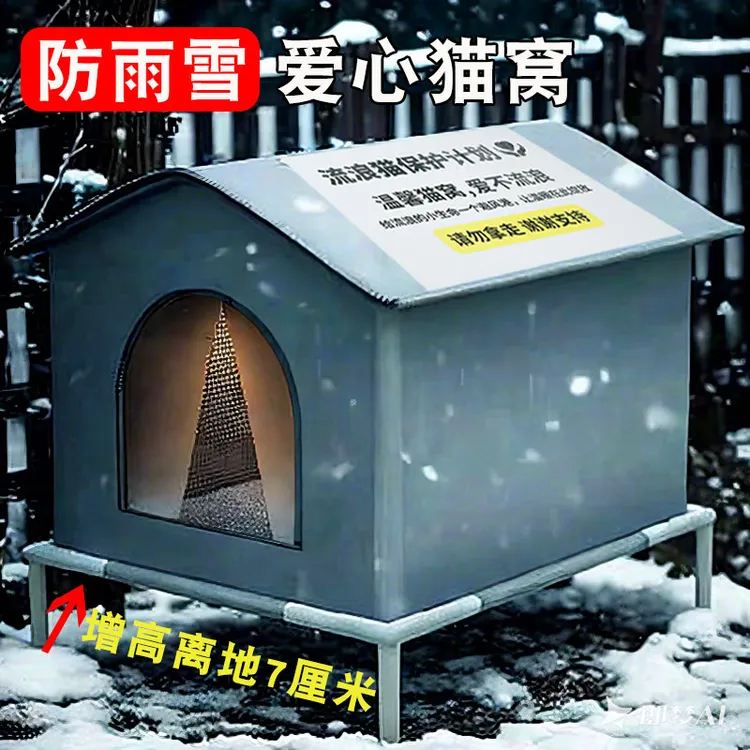 冬款爱心猫窝流浪猫过冬加厚保暖加高离地防水防潮抗寒防雨封闭式
