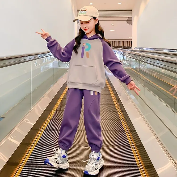 女童秋装套装2024新款女大童童装儿童卫衣春秋网红运动服秋冬加绒